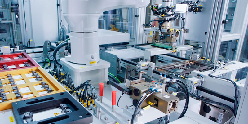 GEFASOFT Robotik und Zuführtechnik GEFASOFT Ausschnitt einer Produktionslinie mit Roboterarm für Handling und Zuführung